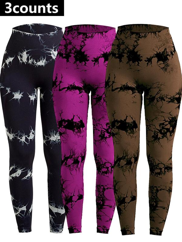 Women's Tie Dye Print High Waist Sports Leggings, Casual Comfy Breathable Seamless Skinny Peach Butt Pants for Yoga Gym Workout Running, Ladies Sportswear for All Seasons