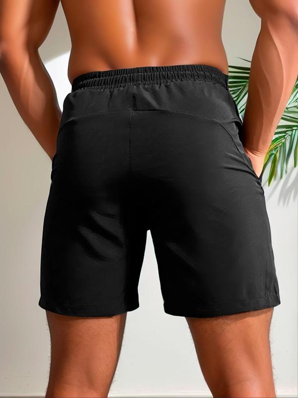 Men's Summer Letter Print Zipper Pocket Track Athletic Sports Shorts, Summer Clothes, Quick Drying Breathable Drawstring Sports Shorts, Mens Clothing, Going Out Outfit, Comfort Shorts for Men, Back To School Outfits