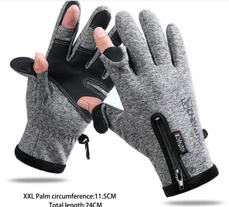 Winter Fishing Gloves 2 Finger Flip Waterproof Windproof Cycling Angling Gloves