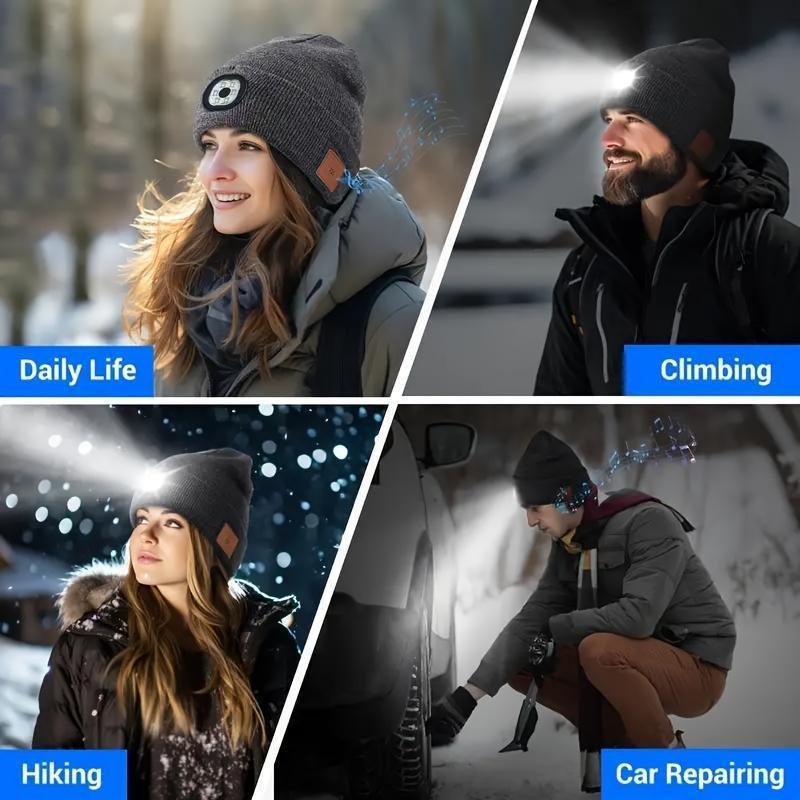 3 in 1 Function Bluetooth Beanie, Bluetooth Beanie with LED Headlight and Removable Speakers,Solid Color Windproof Face Mask, Outdoor Cycling Face Cover Head Protection, Warm Face Mask for Women & Men