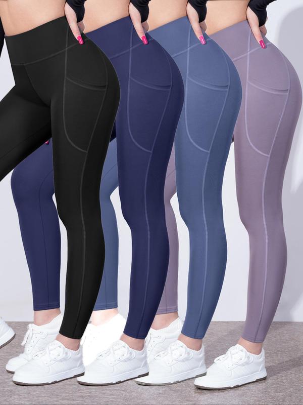 Women's Solid High Waist Sports Tummy Control Leggings, Sporty Comfy Skinny Pants for Yoga Gym Workout Running, Ladies Sportswear, Workout Leggings, Gym Clothing for Fall