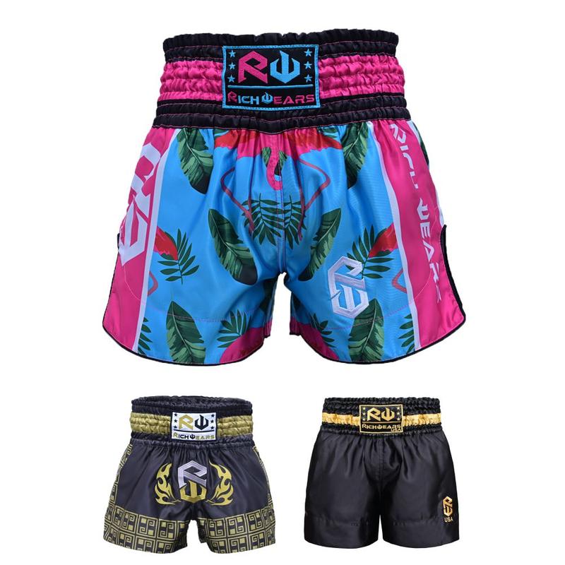 RICHWEARS USA Thai Shorts for Muay Thai, Martial Arts Trunks for Grappling Gym Exercises Breathable Unisex