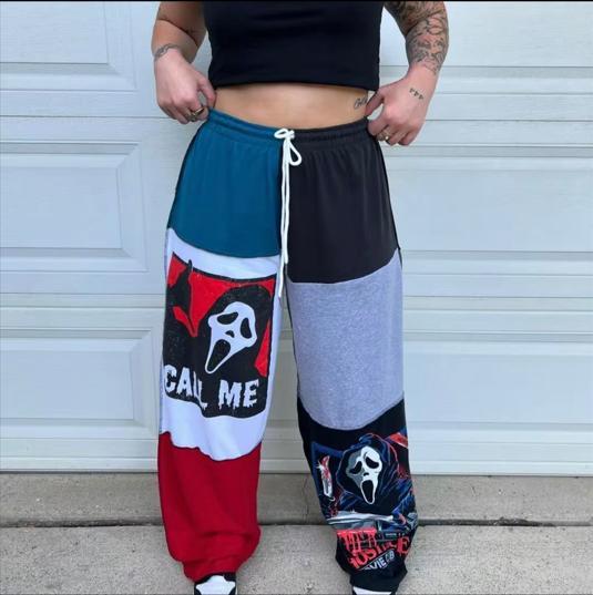 Let watch Scary Movie Joggers, Halloween Jogger Pants, Spooky Ghostface Pants, Fall Winter Pants, Jogger Pant For Men, Patchwork Joggers Halloween