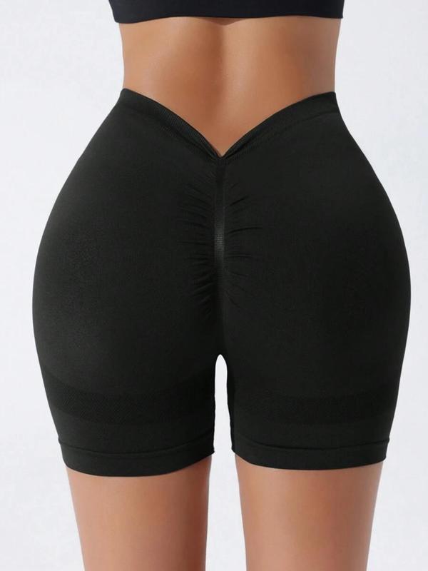 Women's Solid Ruched High Waist Sports Shorts, Gym Shorts, High Stretch Yoga Leggings, Ladies Sportswear for Indoor Outdoor Wear