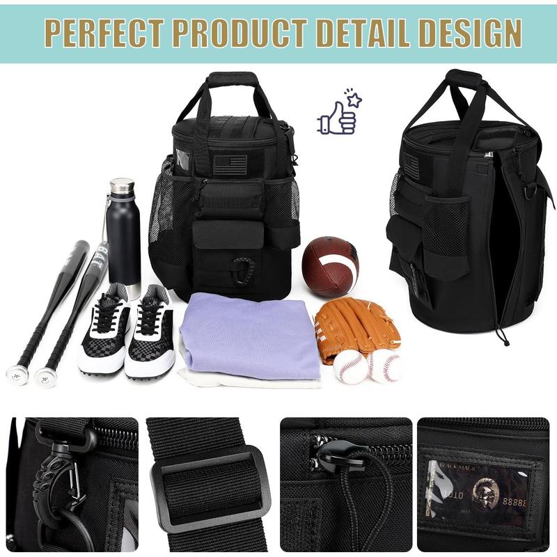 Baseball Bucket Bag Baseball Coaching Accessories Organizer  Style Softball Bucket Bag with Anti-Slip Bottom, Multiple Pockets for Bat, Gloves, Scoreboards