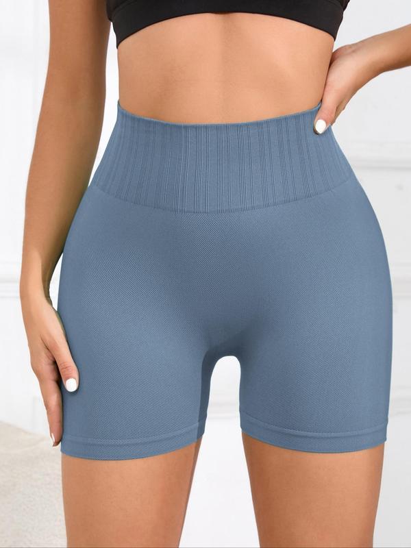 Women's Solid High Waist Sports Shorts, Breathable Comfortable Seamless High Stretch Skinny Shirts for Yoga Gym, Gym Shorts, Ladies Sportswear for Indoor Outdoor Wear