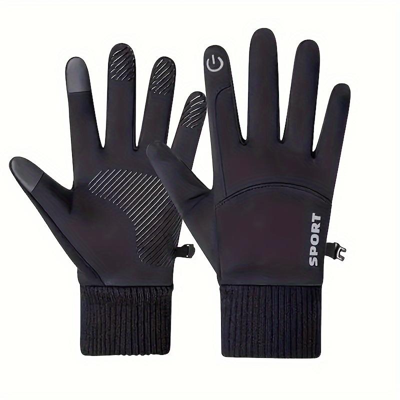 Touch Screen Outdoor Sports Gloves 1pair Thermal Water-Resistant Touchscreen Gloves, Compatible Cold Weather Handwear For Men & Women - Polyester Knit Fabric, Preppy Style - Ideal For Driving, Running, Cycling