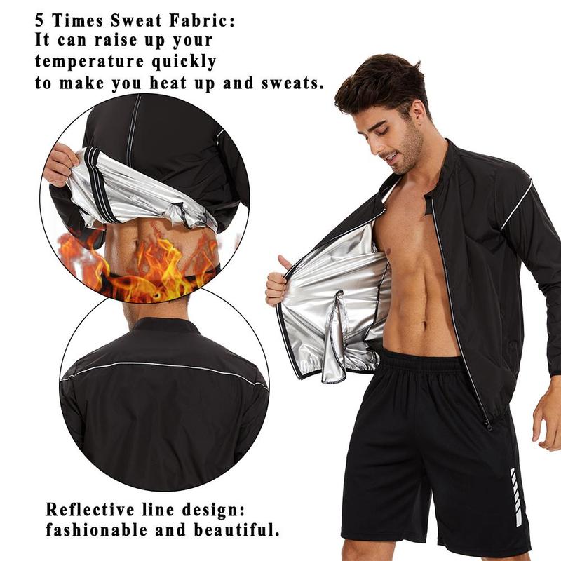 Sauna Jacket Men Sweat Waist Trainer Body Shaper Gym Exercise Workout Mens Sauna Suit for Running Fitness,Pockets for the Ultimate Workout Experience