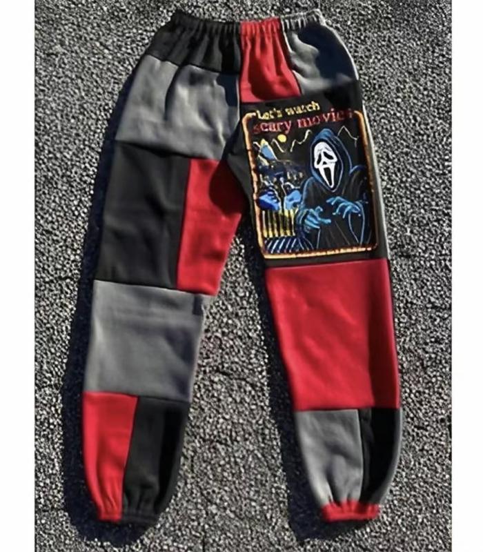 Let watch Scary Movie Joggers, Halloween Jogger Pants, Spooky Ghostface Pants, Fall Winter Pants, Jogger Pant For Men, Patchwork Joggers Halloween