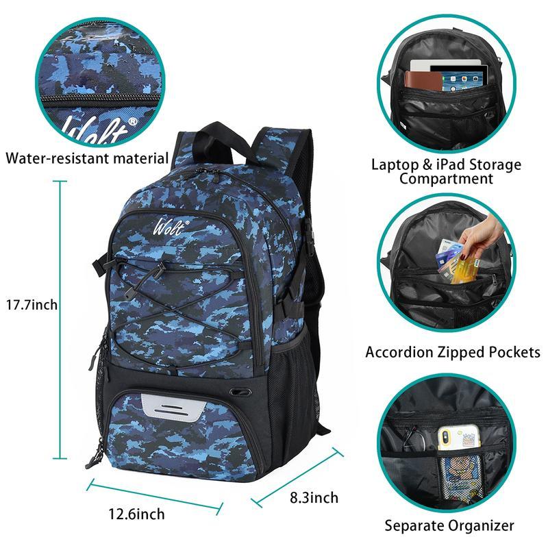 WOLT | Basketball Backpack Large Sports Bag with Separate Ball holder & Shoes compartment, Gym Bags For Men,Soccer Drawstring Backpack,Volleyball Bag