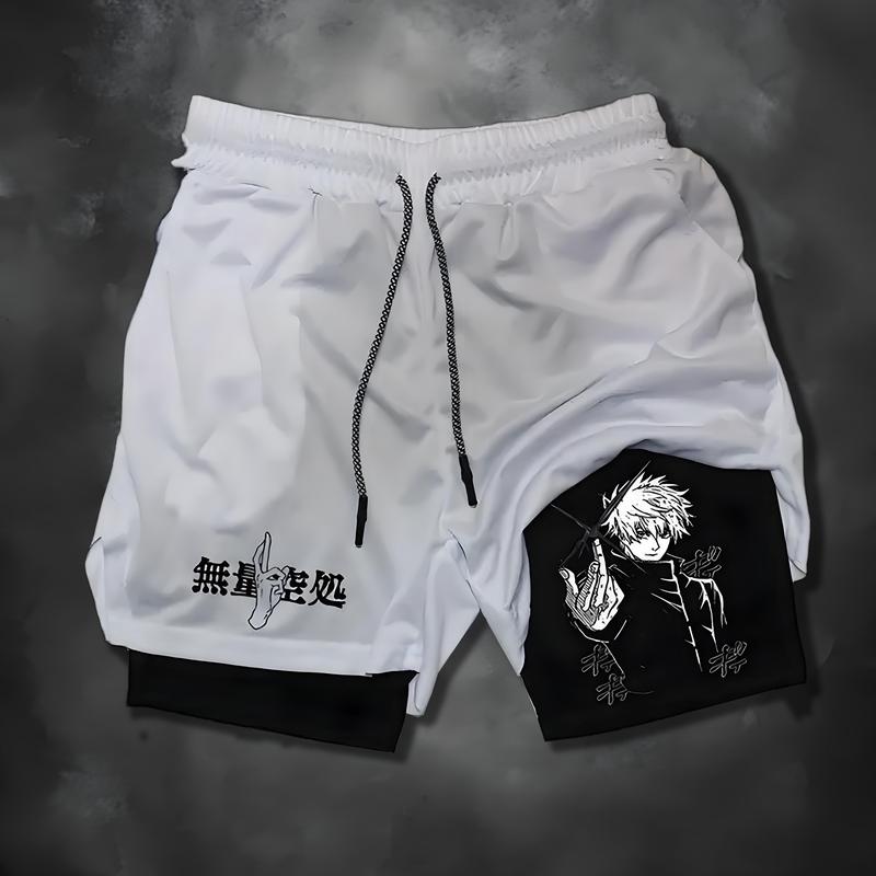 Anime Compression Shorts Summer Sportswear Men GYM 2 In 1 Training Workout Male Fitness Sport Shorts