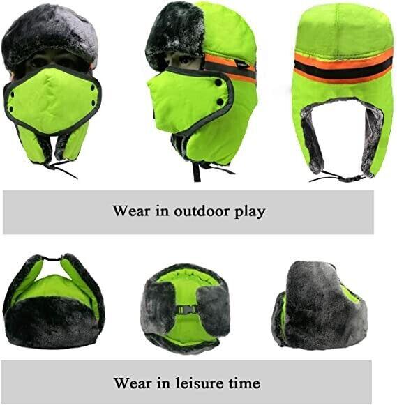 Hi Vis Reflective Mens Winter Outdoor Trapper Safety Hat Earflap Thermal Fur Skiing Caps Worm