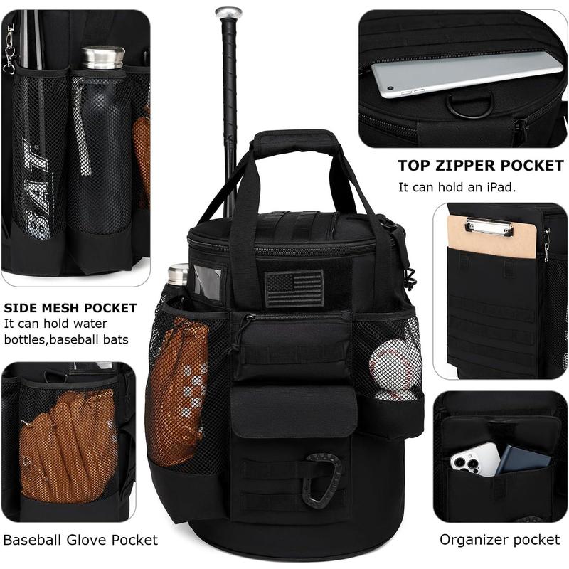 Baseball Bucket Bag Baseball Coaching Accessories Organizer  Style Softball Bucket Bag with Anti-Slip Bottom, Multiple Pockets for Bat, Gloves, Scoreboards