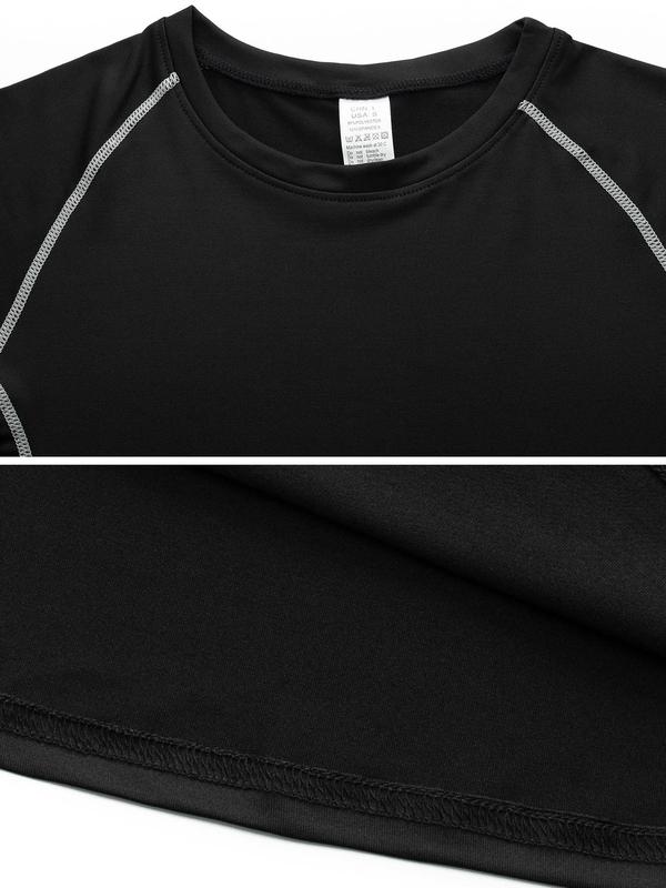 Men's Contrast Binding Round Neck Compression Sports Tee, Athletic Clothes, Quick Drying Breathable Crew Neck Short Sleeve T-shirt for Running Gym Workout, Compression Shirts, Fall Outfits, Casual Sporty Top, Fallfreshness Clothes