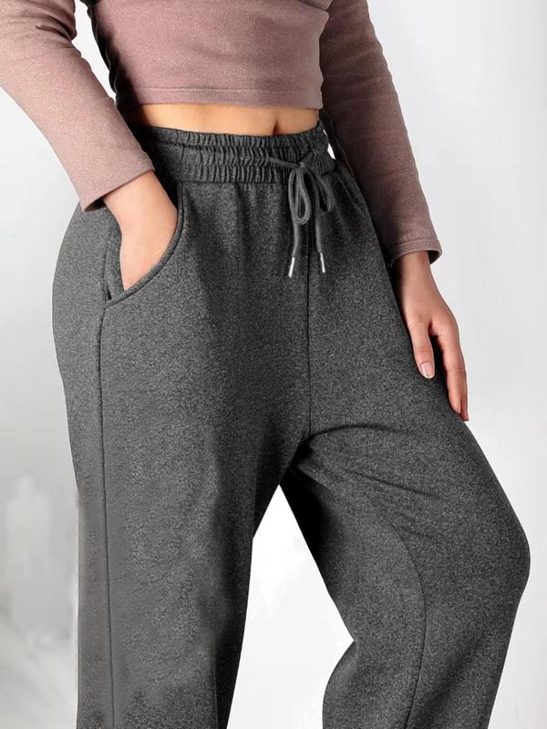 Women's Solid Thermal Lined High Waist Jogger Pants, Sporty Casual Drawstring Pocket Sweatpants for Fall & Winter,  Sweatpants for Women,  Women's Sports Bottoms