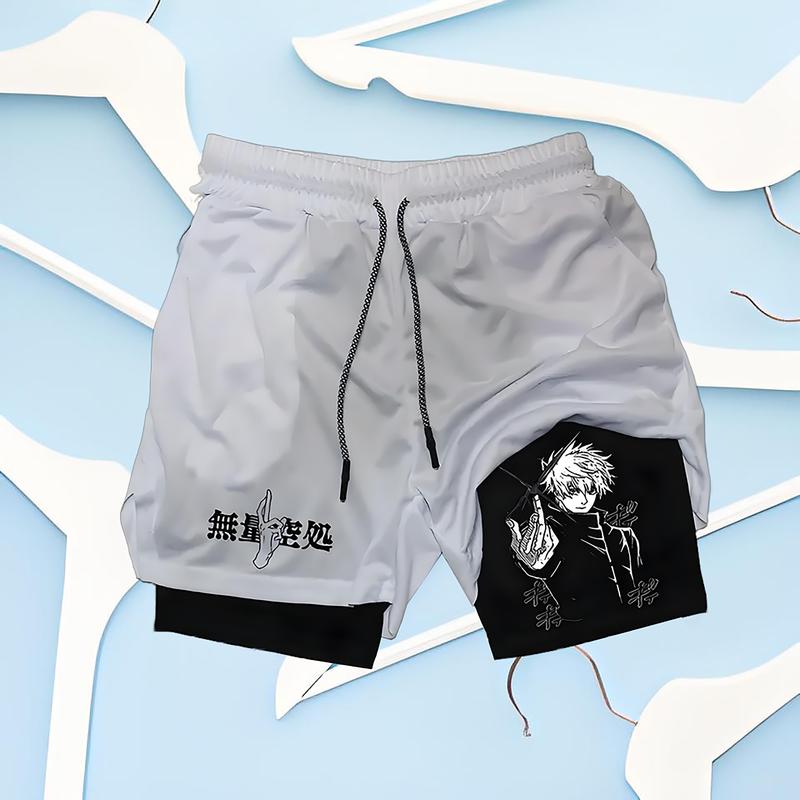 Anime Compression Shorts Summer Sportswear Men GYM 2 In 1 Training Workout Male Fitness Sport Shorts