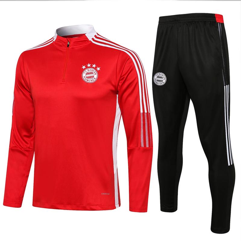 Long-sleeved tracksuit Bayern red slim-fit version High quality light book quick-drying breathable training suit set