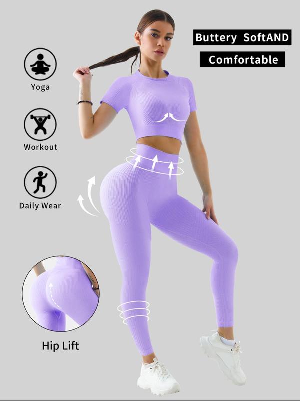 Two-piece Set Women's Solid Tracksuit Set, Sporty Raglan Sleeve Crop Top & High Waist Leggings, Two Piece Sets Tracksuits, Summer Clothes Women, Comfy Breathable Outfits for Yoga Gym Workout, Tracksuits for Women, Minimalistic Outfit Jogging Suit Set