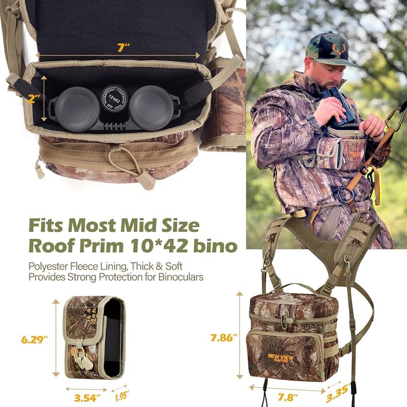 Bino Packs for  - Binocular Straps Harness Chest Pack with Detachable Rangefinder Pouch, Adjustable Camo Bino Harness & Rain Cover - Ideal for Bow - Medium