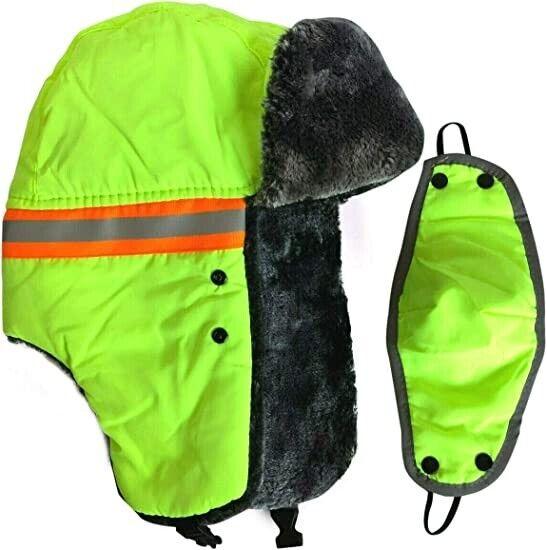 Hi Vis Reflective Mens Winter Outdoor Trapper Safety Hat Earflap Thermal Fur Skiing Caps Worm