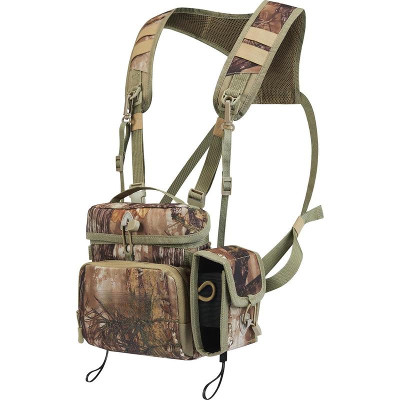 Bino Packs for  - Binocular Straps Harness Chest Pack with Detachable Rangefinder Pouch, Adjustable Camo Bino Harness & Rain Cover - Ideal for Bow - Medium