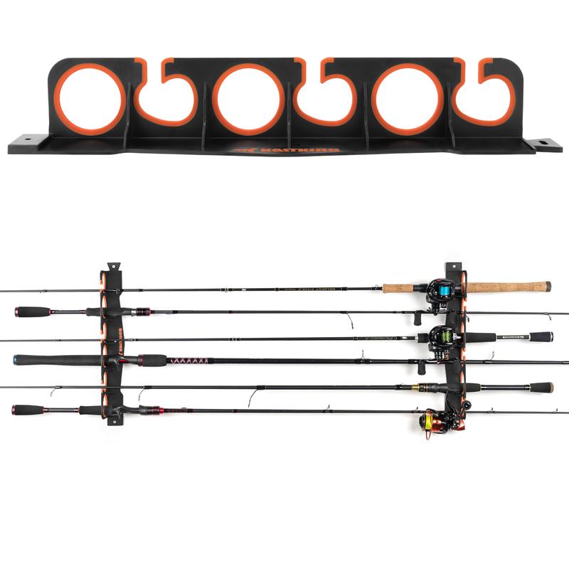 KastKing SafeGuard Fishing Rod Holder for Garage, Wall or Ceiling Mounted Fishing Rod Rack Storage Organizer, Fishing Pole Holder Holds 6 Rods or Combos in Less Than 18 Inches