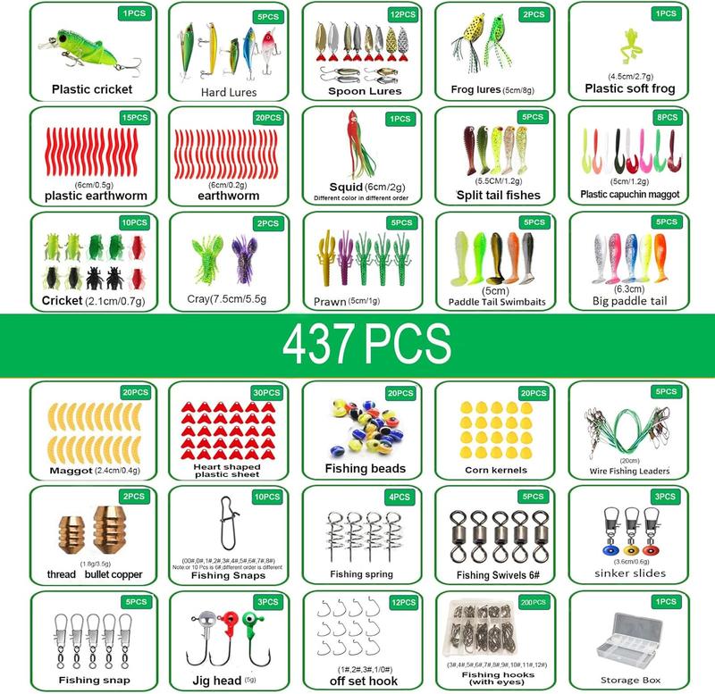 437 243Pcs Fishing Lures Kit for Freshwater &Saltwater,Bass Fishing Lure Kit Trout Bass Salmon Walleye, Fishing Hooks,Fishing Tackle Box, Fishing Accessories Kit, Lifelike Fish