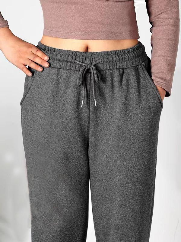 Women's Solid Thermal Lined High Waist Jogger Pants, Sporty Casual Drawstring Pocket Sweatpants for Fall & Winter,  Sweatpants for Women,  Women's Sports Bottoms