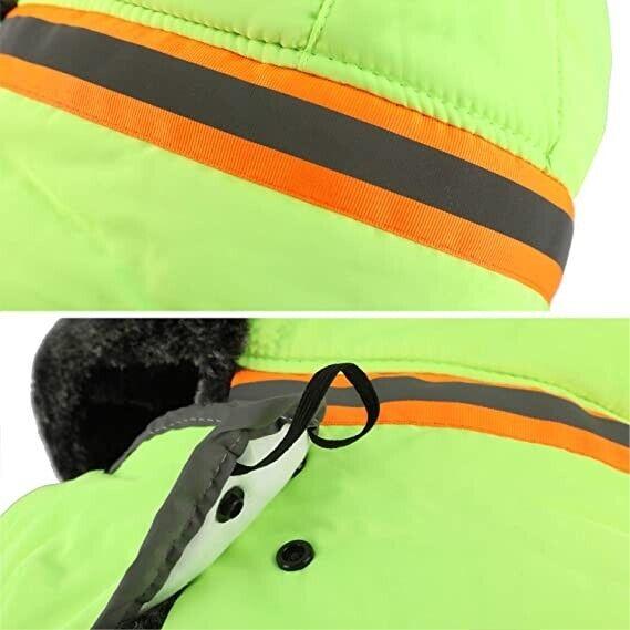 Hi Vis Reflective Mens Winter Outdoor Trapper Safety Hat Earflap Thermal Fur Skiing Caps Worm