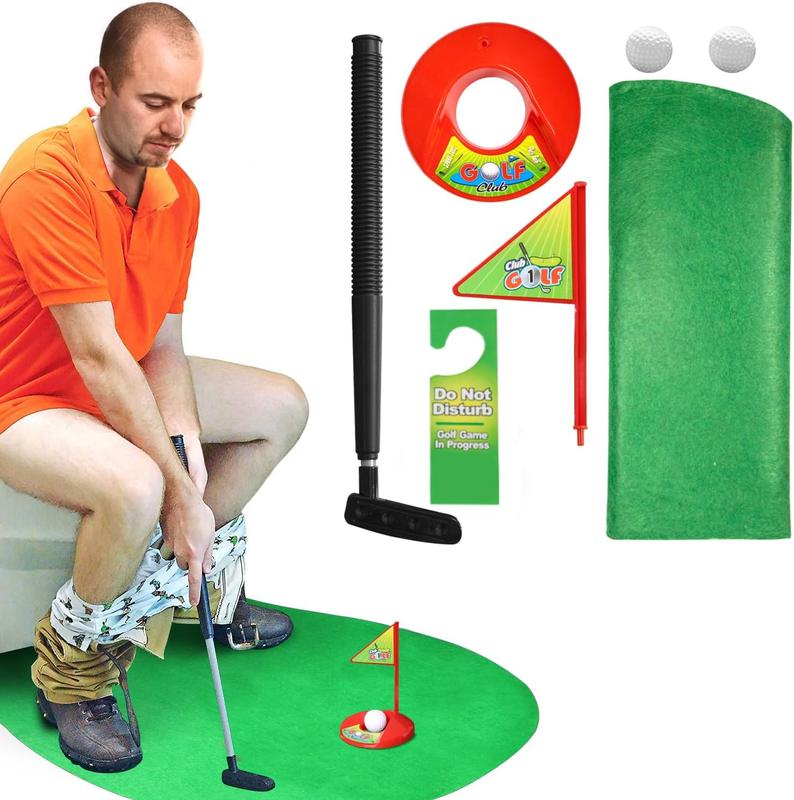 Toilet Golf Game Set - Practice Mini Golf in Any Restroom Bathroom - Father's Day, White Elephant, Christmas, Valentines Funny Gag Gifts