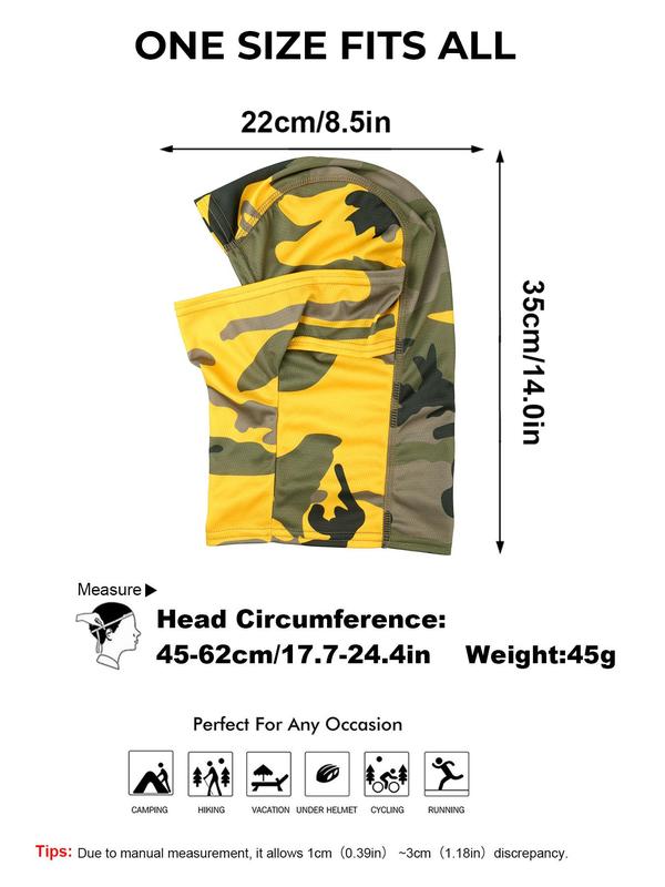 Unisex Sporty Camouflage Pattern Face Covering Mask,  Breathable Balaclava Cap for Men & Women, Quick Drying Sports Face Mask for Outdoor Activities