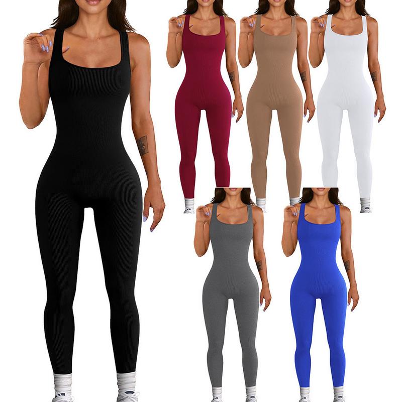 Arsoxy Women's Jumpsuit Seamless Square Neck Yoga Suit Quick Drying High Elasticity Sports and Fitness Vest Jumpsuit