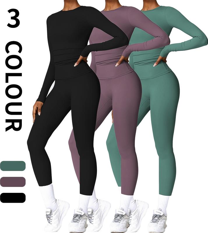 2 Counts Plain Round Neck Crop Tee&High Waist Leggings Tracksuit Set Sportswear Breathable Quick Drying  Sleeve T-Shirt&Skinny Pants Set