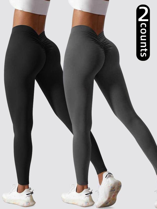 Women's Solid Ruched High Waist Sports Leggings, Scrunch Leggings for Women, Sporty Comfy Breathable Skinny Pants for Yoga Gym Workout Running, Ladies Sportswear for All Seasons