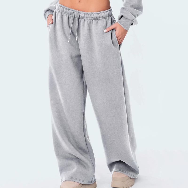 Women Y2K Drawstring Sweatpants Low Rise Wide Leg Ankle Slit Fold Over Pants Comfy Jogger Trousers with Pocket