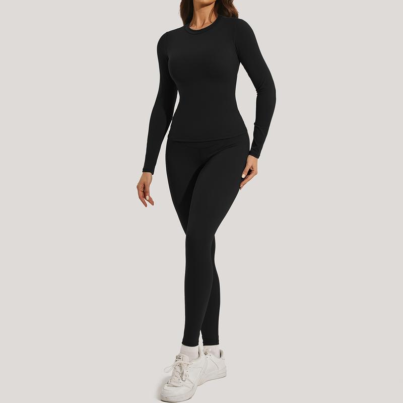 2 Counts Plain Round Neck Crop Tee&High Waist Leggings Tracksuit Set Sportswear Breathable Quick Drying  Sleeve T-Shirt&Skinny Pants Set