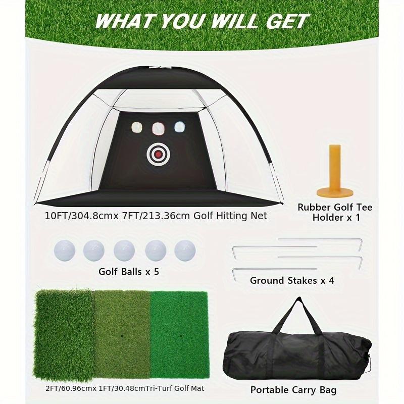 adoptedshop 10x7ft Realistic Turf Deluxe Golf Practice Net Set - Ultimate Backyard Golfing Experience with Target Zone, 5 Golf Balls, Tees, Rubber Tees, Durable Carry Bag, and More