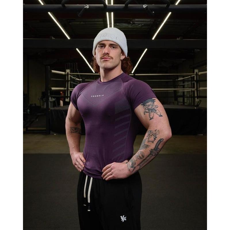 2023 Summer New Workout Clothes Sports Fitness T-shirt Tights Men's High Elastic Training Clothes Short-Sleeved Workout Clothes Men