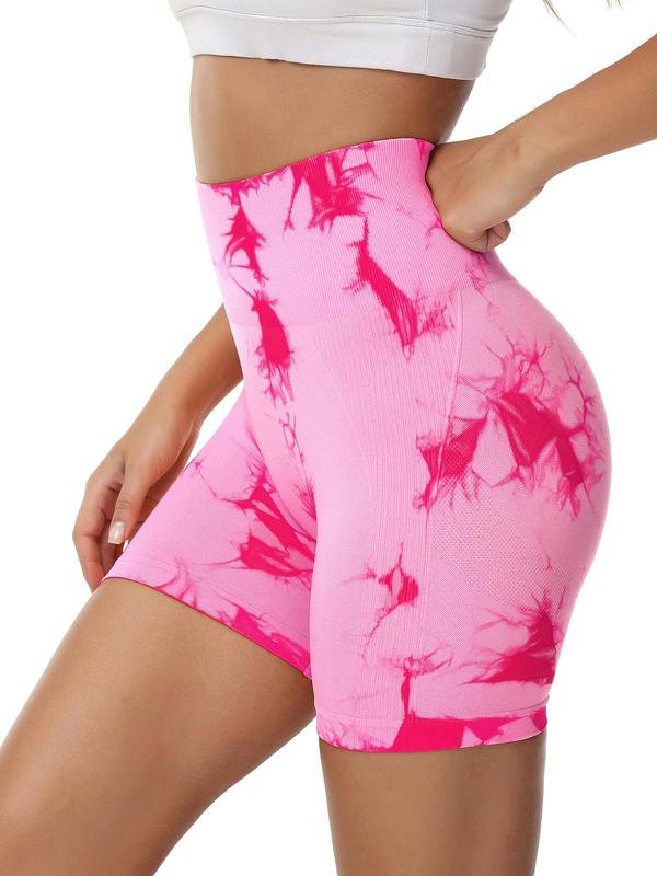 Women's Tie Dye Print High Waist Sports Gym Shorts, Sporty Comfy Breathable Skinny Shorts for Yoga Gym Workout Running Cycling, Ladies Sportswear