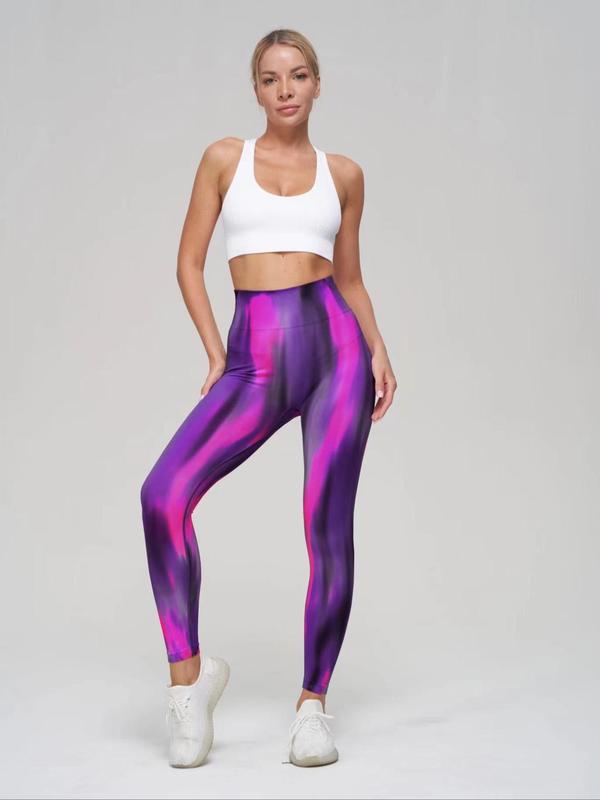 Women's Tie Dye Print High Waist Scrunch Sports Leggings, Sporty Comfy Ruched Skinny Pants for Yoga Gym Running, Women Sports Clothing for Spring Fall, Tummy Control