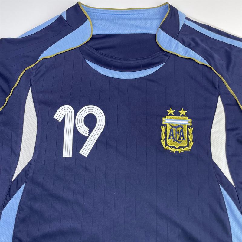 2006 World Cup Argentina Jersey Away No. 19 Messi Riquelme Soccer Training Jersey Short Sleeve