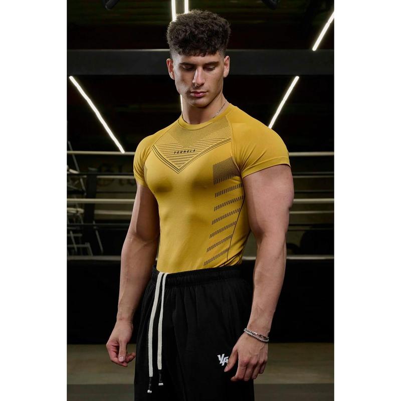 2023 Summer New Workout Clothes Sports Fitness T-shirt Tights Men's High Elastic Training Clothes Short-Sleeved Workout Clothes Men