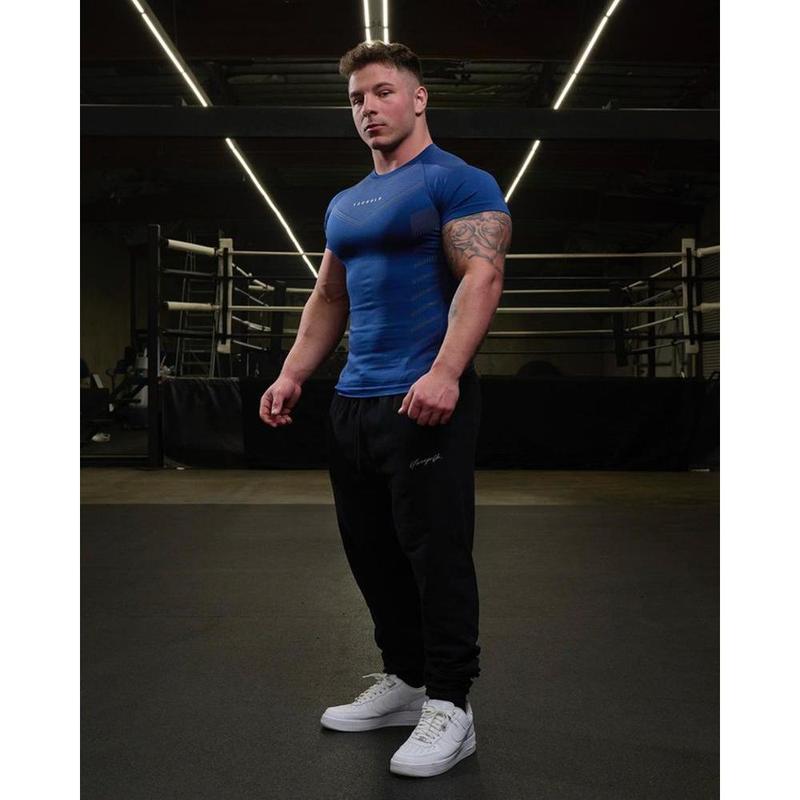 2023 Summer New Workout Clothes Sports Fitness T-shirt Tights Men's High Elastic Training Clothes Short-Sleeved Workout Clothes Men