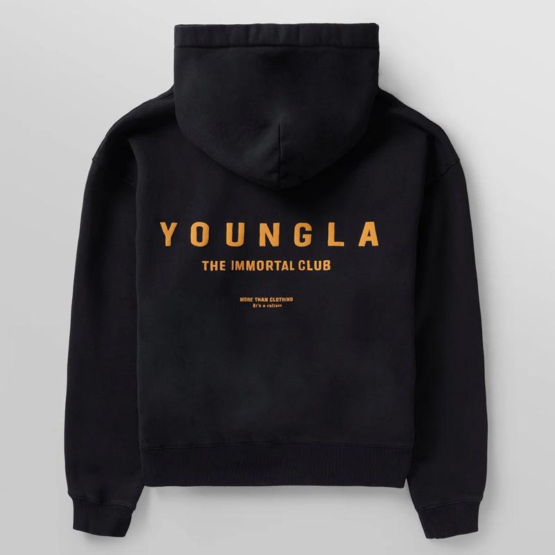 Youngla Men's Oversized Pullover Hoodie Double-Layer Composite Fabric Printed Jacket Sports Fitness Sweatshirt