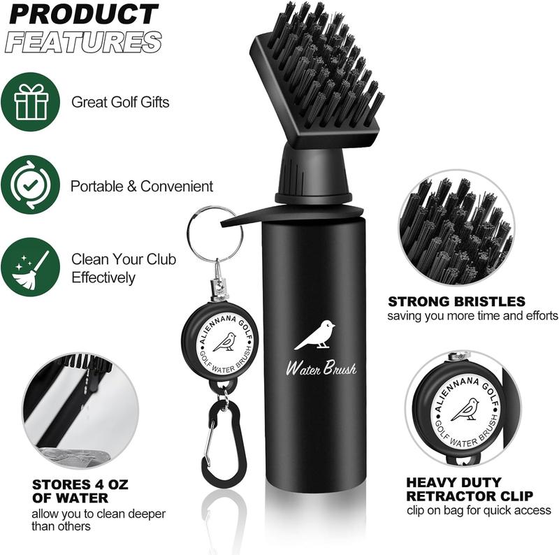 (Squeeze) UniCaddie Golf Club Brush with Retainer Clip and Water Bottle - Leak-proof 4 oz reservoir for Easy Club Maintenance and On-the-Go Cleaning