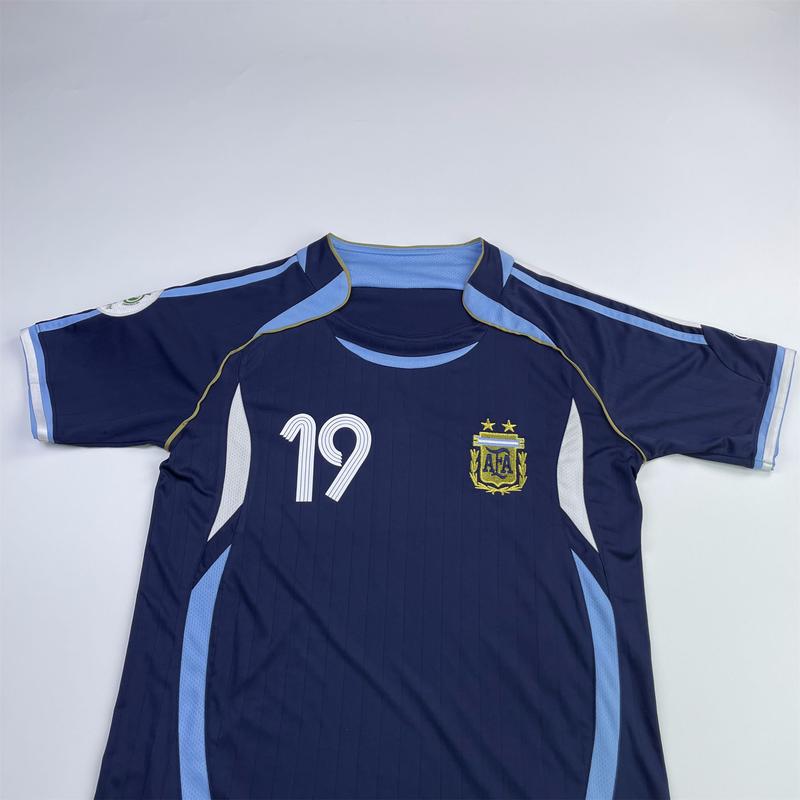 2006 World Cup Argentina Jersey Away No. 19 Messi Riquelme Soccer Training Jersey Short Sleeve