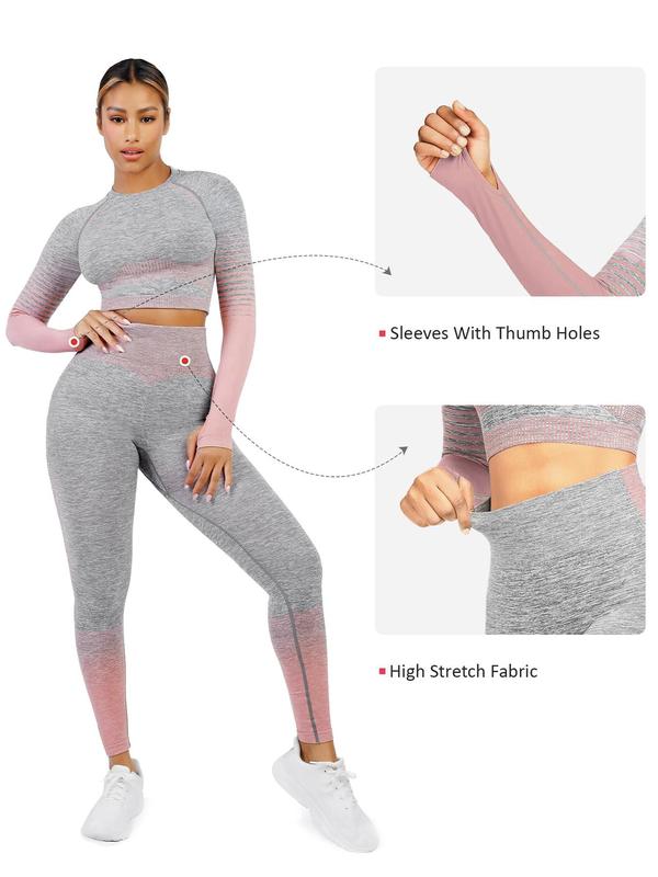 Two-piece Set Women's Striped Print Thumb Hole Shapewear Set, High Stretch Crop Top & High Waist Leggings, Tummy Control Shapewear Set for Women