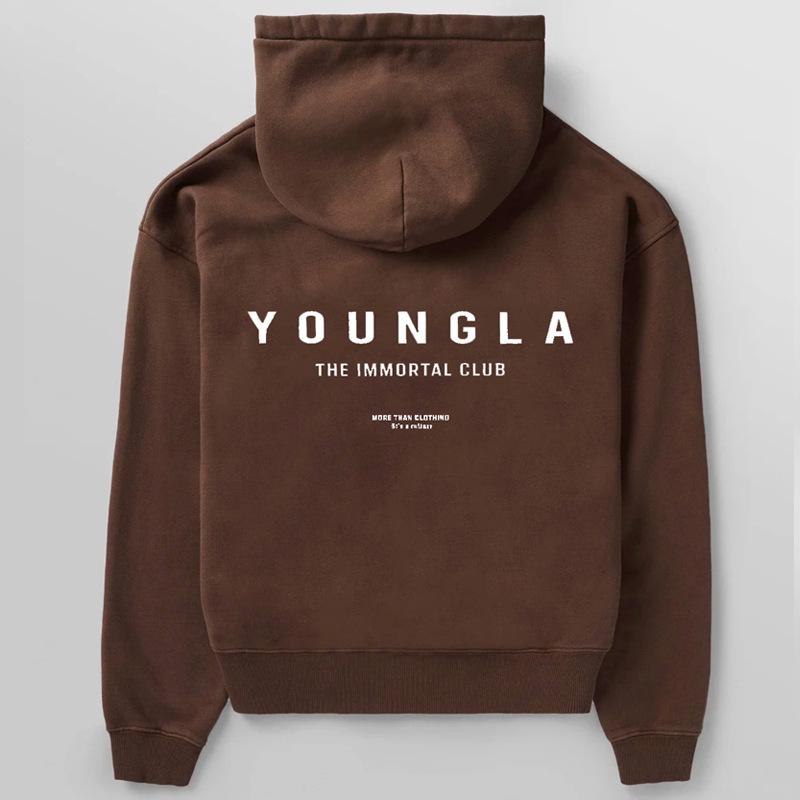 Youngla Men's Oversized Pullover Hoodie Double-Layer Composite Fabric Printed Jacket Sports Fitness Sweatshirt