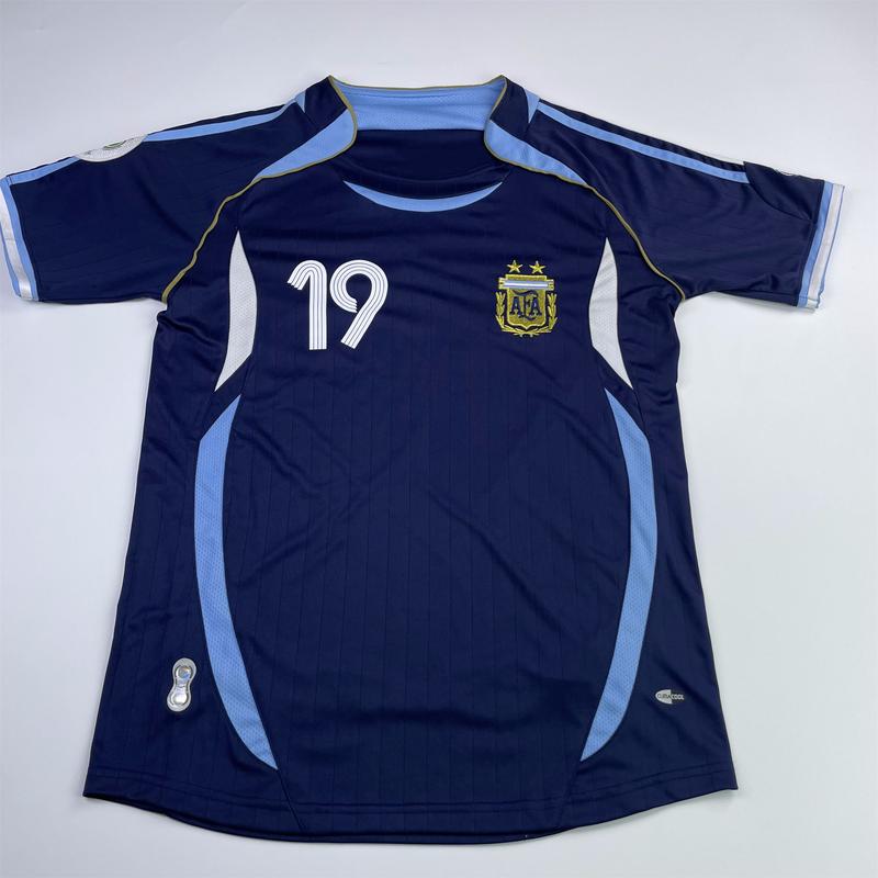 2006 World Cup Argentina Jersey Away No. 19 Messi Riquelme Soccer Training Jersey Short Sleeve