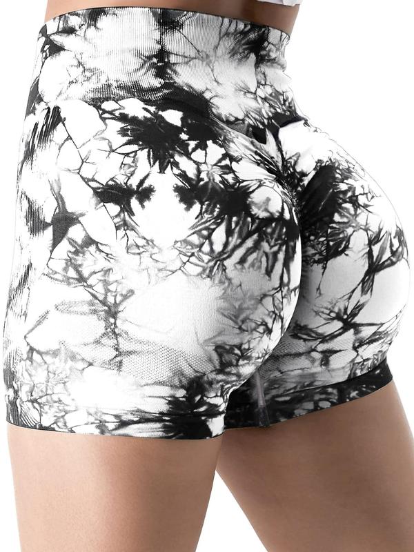 Women's Tie Dye Print High Waist Sports Gym Shorts, Sporty Comfy Breathable Skinny Shorts for Yoga Gym Workout Running Cycling, Ladies Sportswear